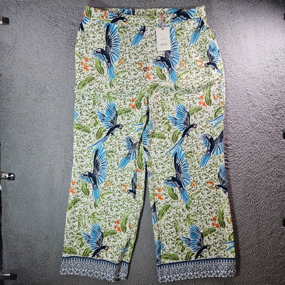 $109 NWT Alex Marie‎ Wide-Leg Pants Women XXL Amara Bird Print Sprint Summer
